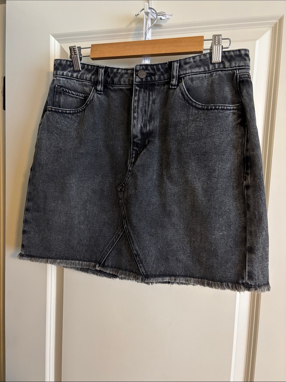 Volcom Washed Black Denim Mini Skirt with Raw Hem
